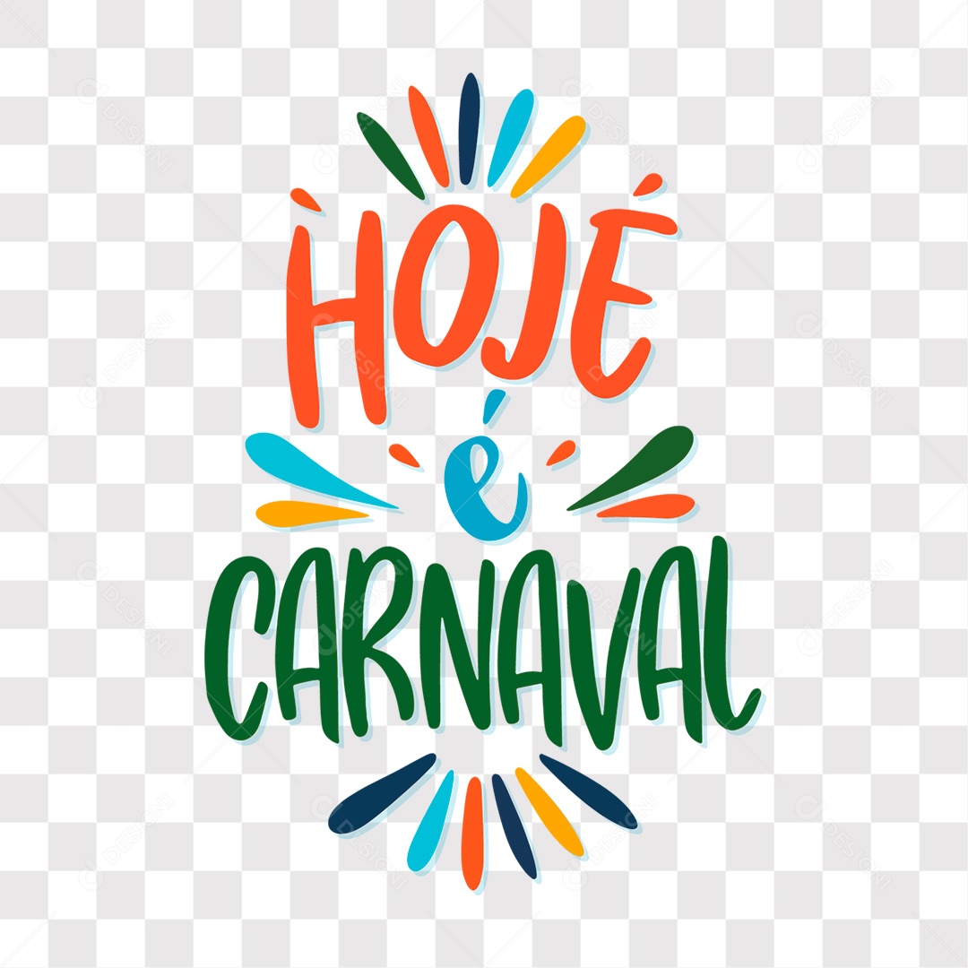 Lettering Hoje é Carnaval Texto Vermelho Azul e Verde EPS + PNG