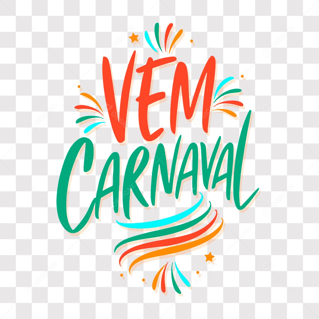 Lettering Vem Carnaval Texto Vermelho e Verde EPS + PNG