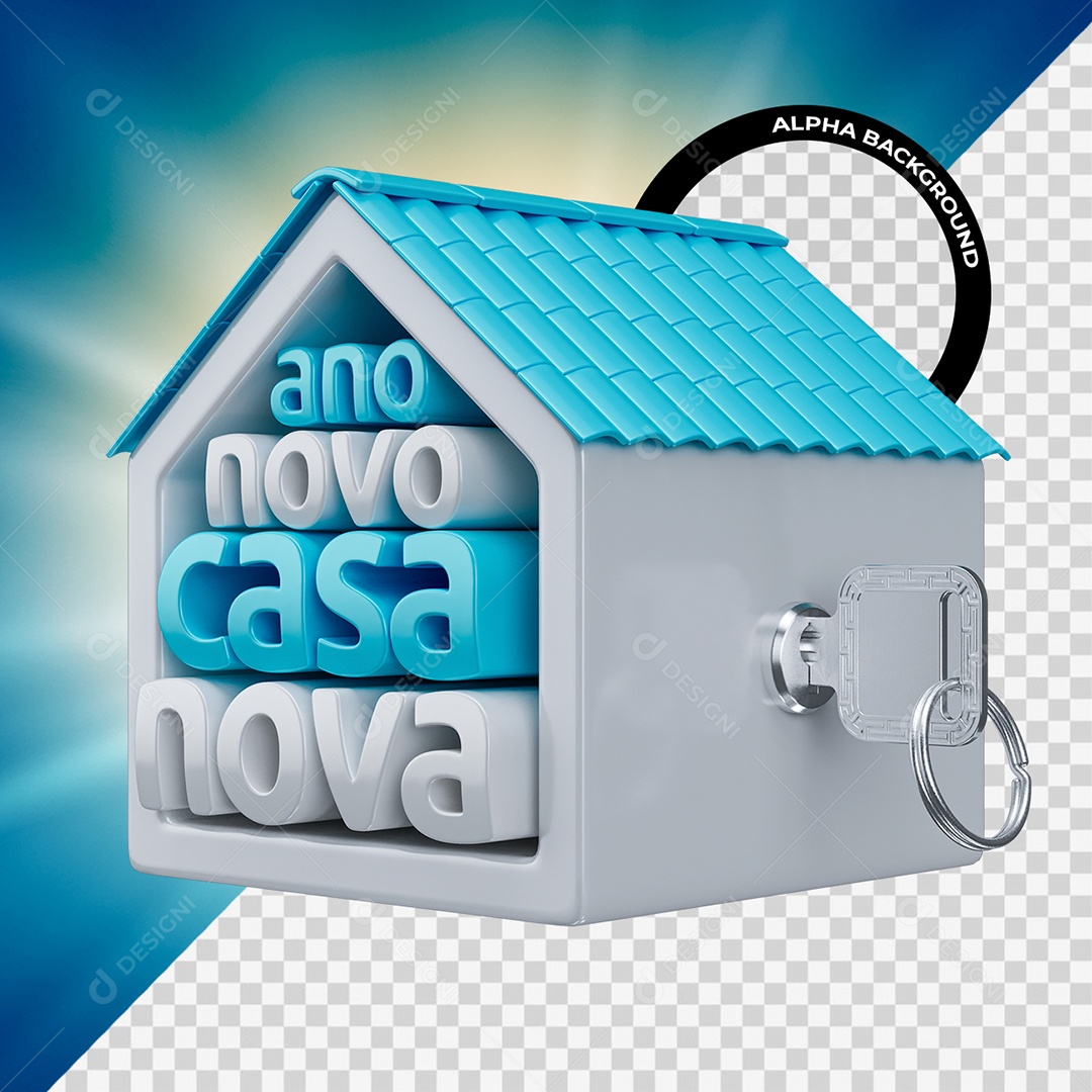 Ano Novo Casa Nova Selo 3D Azul e Cinza para Composição PSD