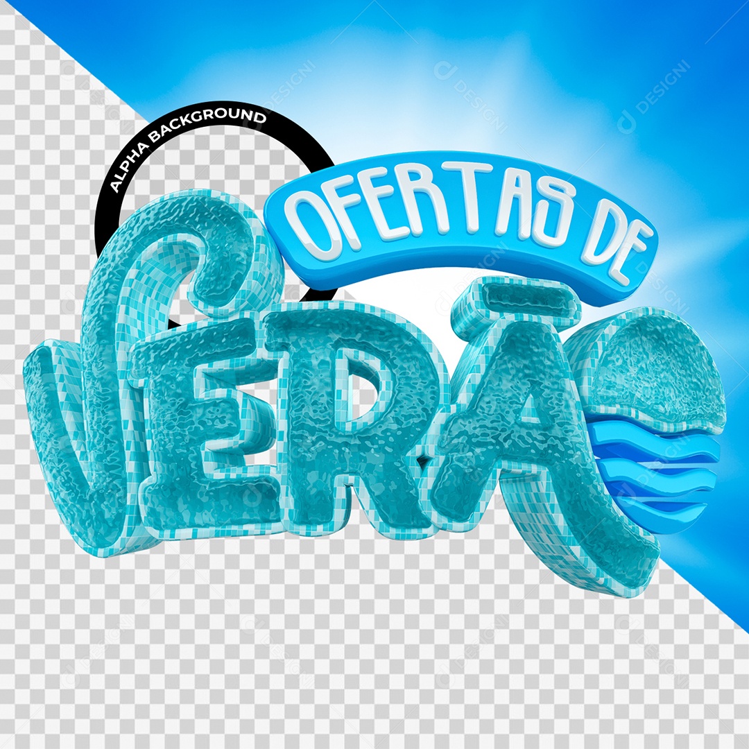 Ofertas de Verão Selo 3D Azul e Branco para Composição PSD