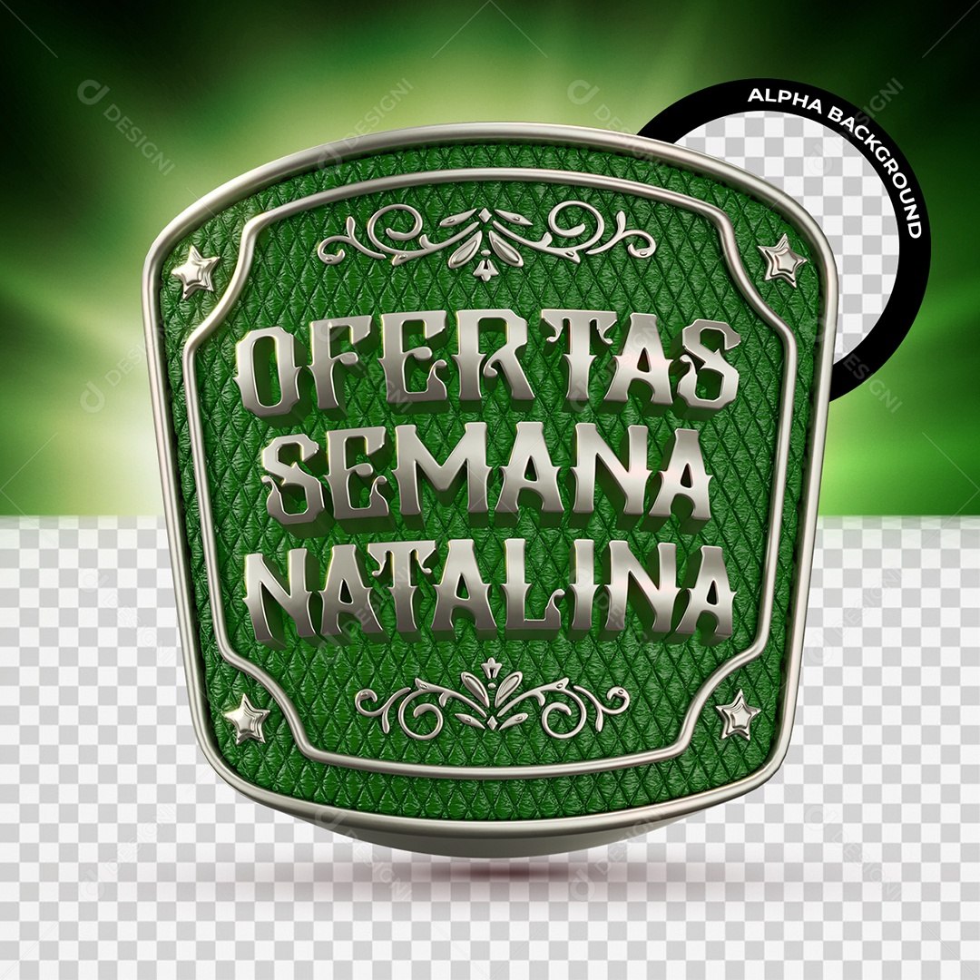 Ofertas Semana Natalina Selo 3D Verde e Cinza para Composição PSD