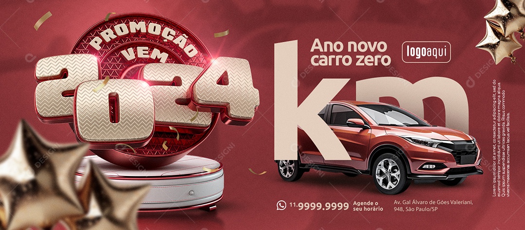Banner Promoção Vem 2024 Ano Novo Carro Zero Km Social Media PSD Editável