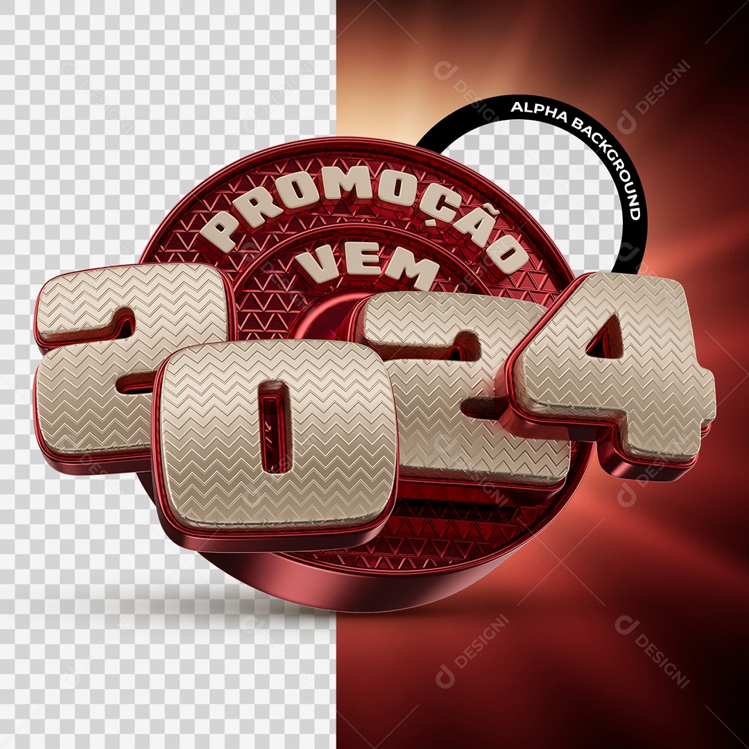 Promoção Vem 2024 Selo 3D Dourado e Vermelho para Composição PSD