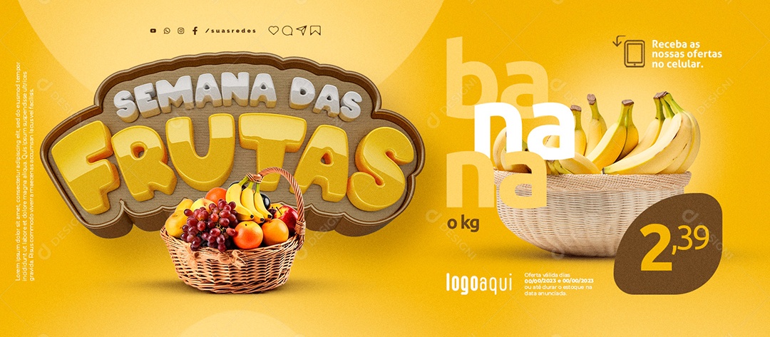 Banner Hortifruti Semana das Frutas Banana Social Media PSD Editável