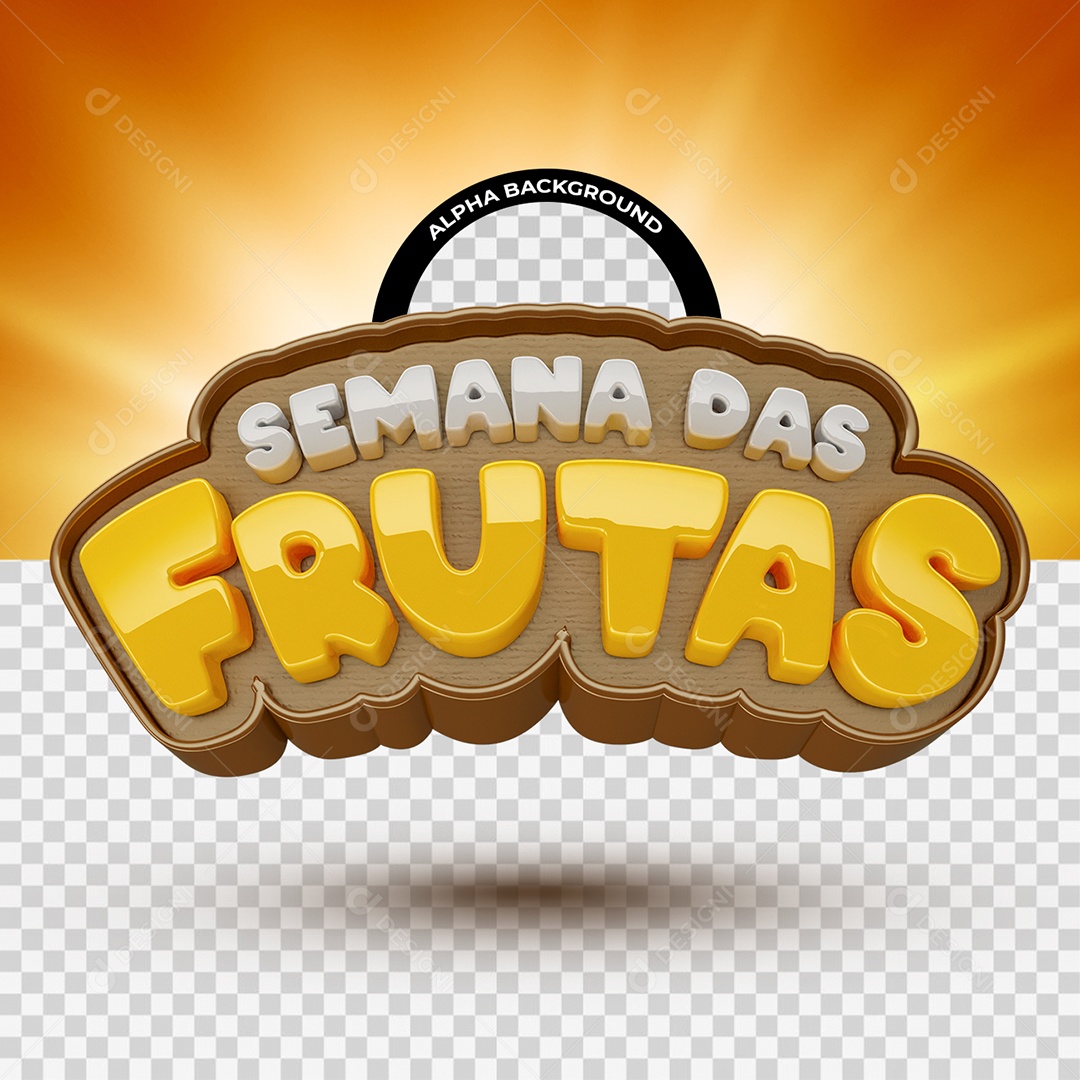 Semana Das Frutas Selo 3D Amarelo Marrom e Branco para Composição PSD