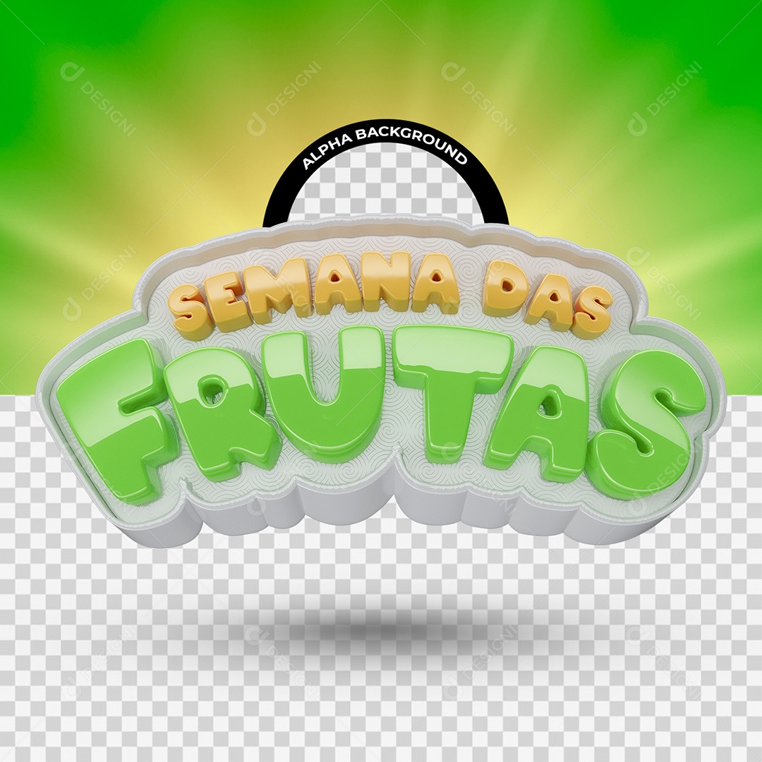 Semana Das Frutas Selo 3D Amarelo Verde e Branco para Composição PSD