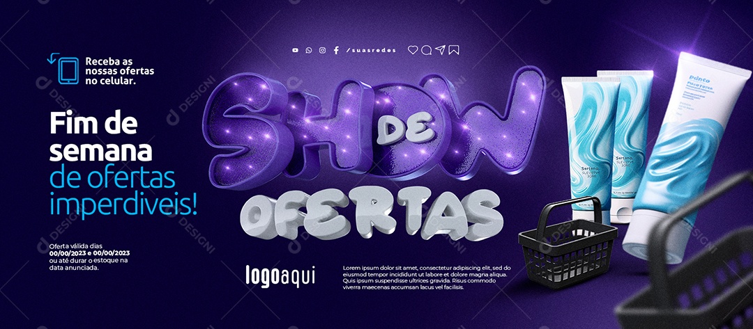 Banner Show de Ofertas Supermercado Fim de Semana de Ofertas Imperdíveis PSD Editável