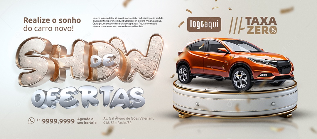 Banner Show de Ofertas Concessionária Realize o Sonho de Carro Novo Social Media PSD Editável