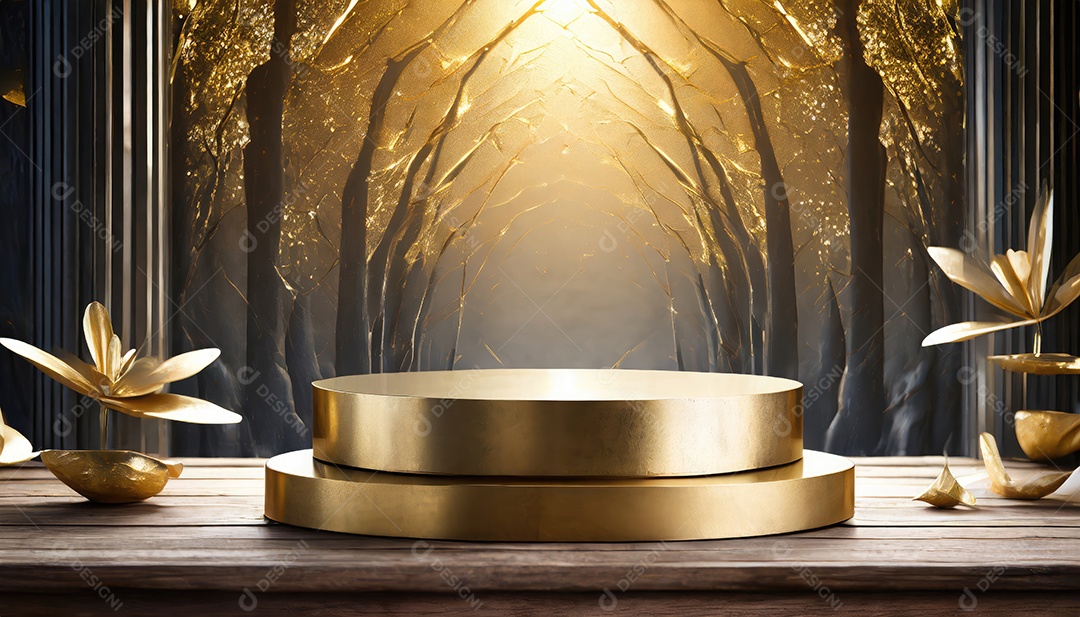 Pódio de exposição de produtos com decoração de elementos de efeito de luz brilhante