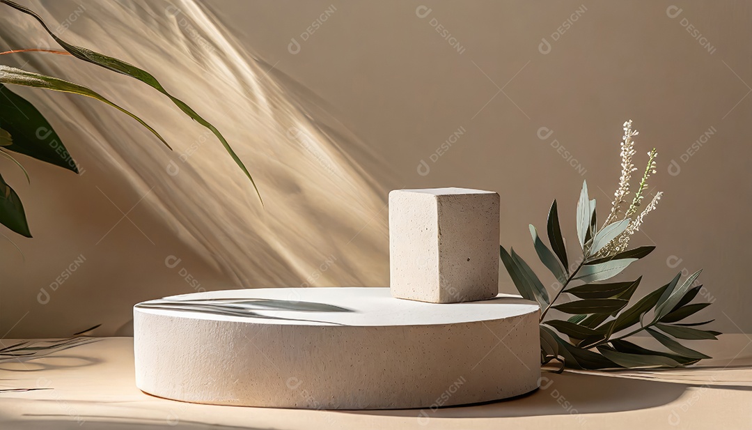 Pódio de exposição de produtos com decoração de elementos de efeito de luz