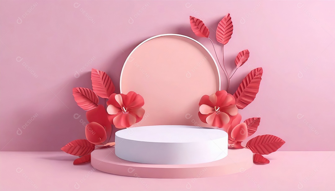 Pódio de exposição de produtos com decoração de elementos de efeito de luz