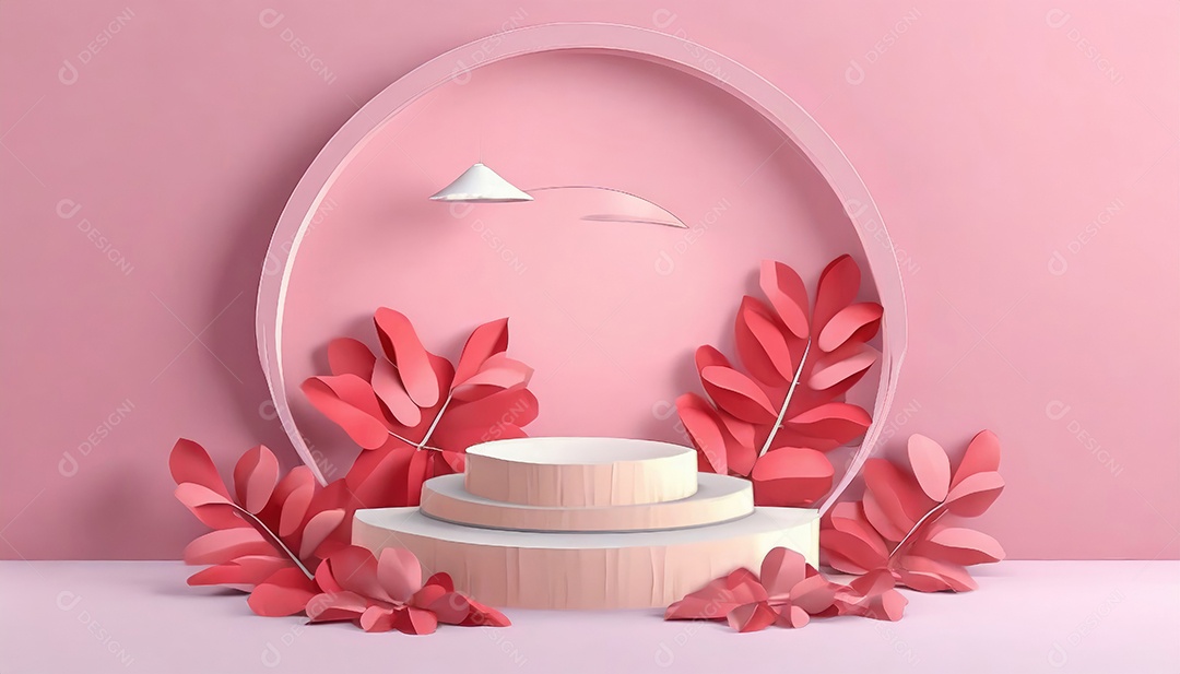 Pódio de exposição de produtos com decoração de elementos de efeito de luz