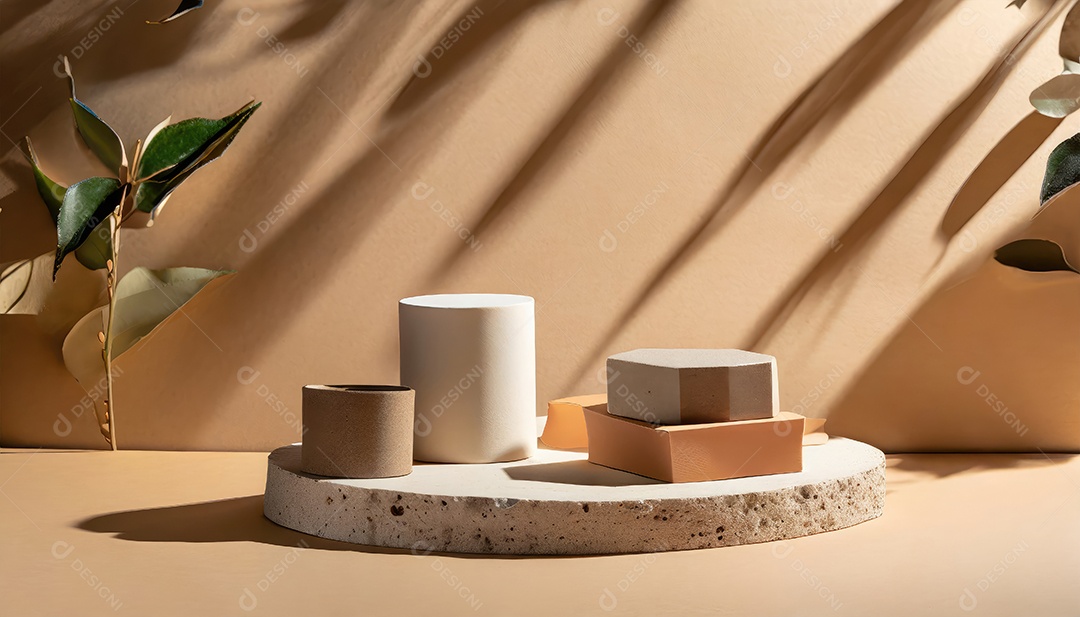 Pódio de exposição de produtos com decoração de elementos de efeito de luz