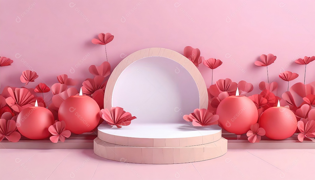 Pódio de exposição de produtos com decoração de elementos de efeito de luz