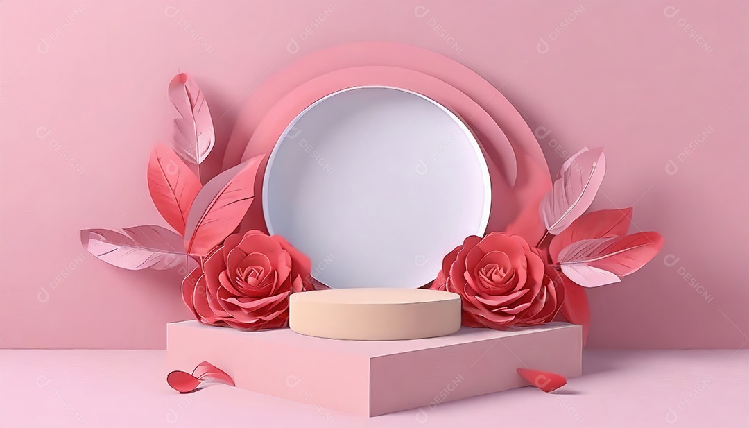 Pódio de exposição de produtos com decoração de elementos de efeito de luz