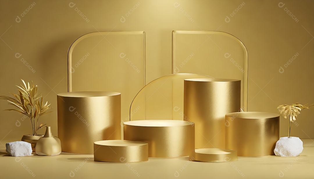 Pódio de exposição de produtos com decoração de elementos de efeito de luz