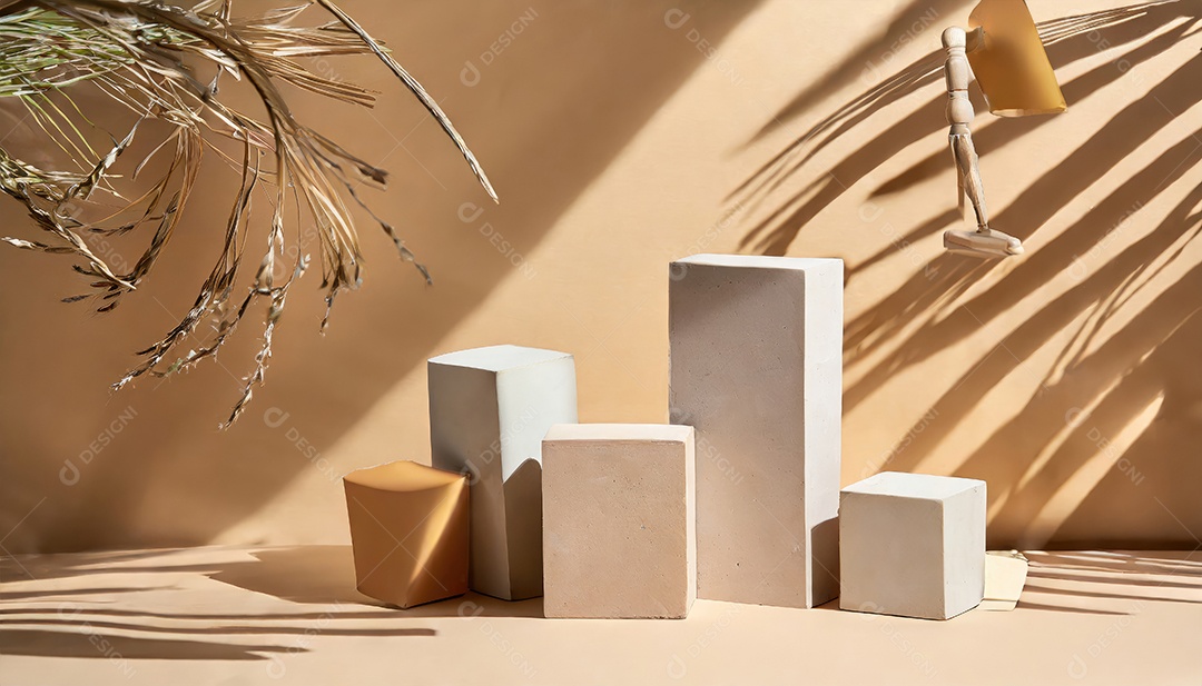 Pódio de exposição de produtos com decoração de elementos de efeito de luz