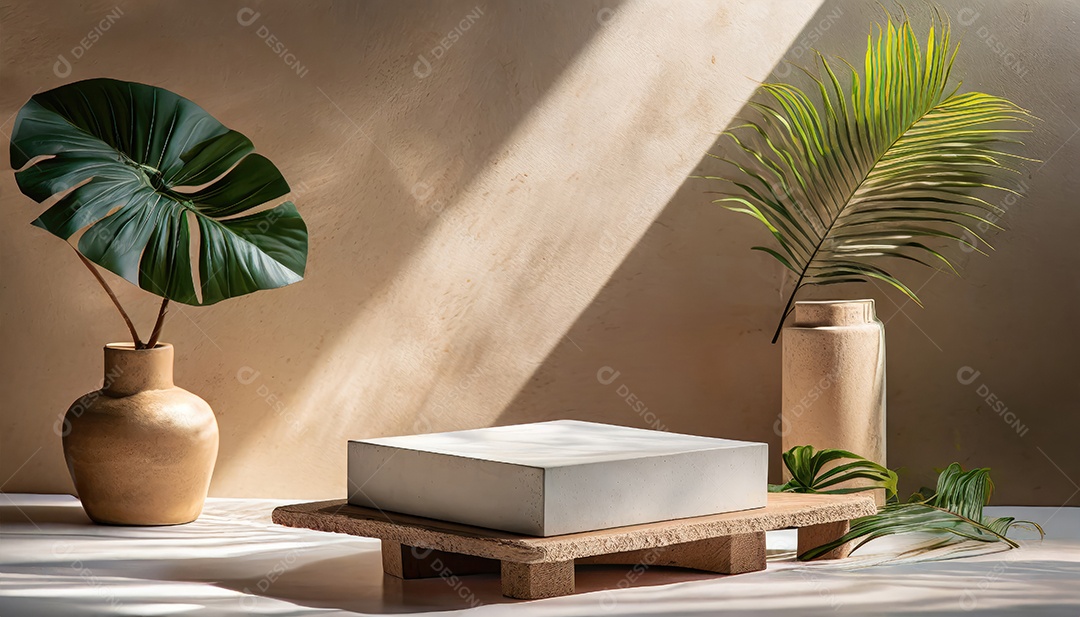 Pódio de exposição de produtos com decoração de elementos de efeito de luz