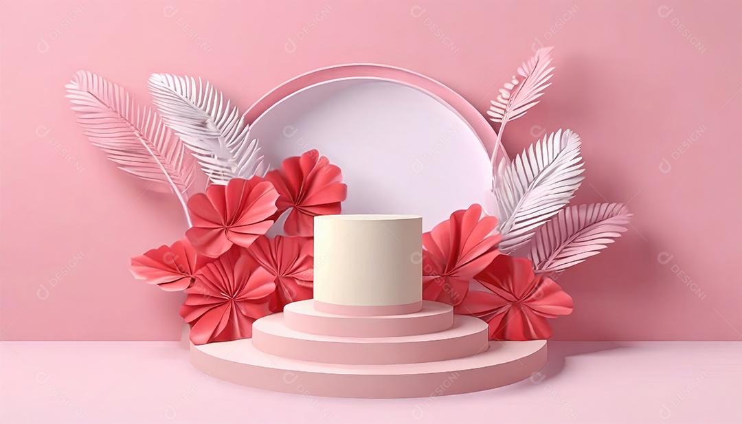 Pódio de exposição de produtos com decoração de elementos de efeito de luz