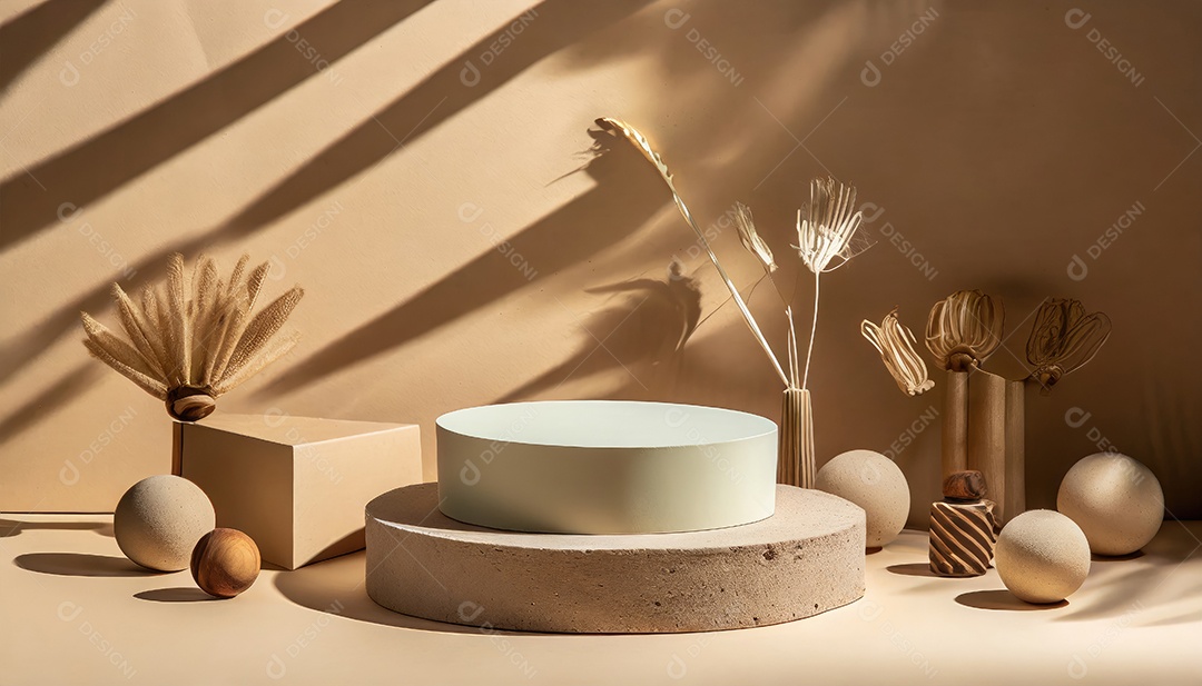 Pódio de exposição de produtos com decoração de elementos de efeito de luz