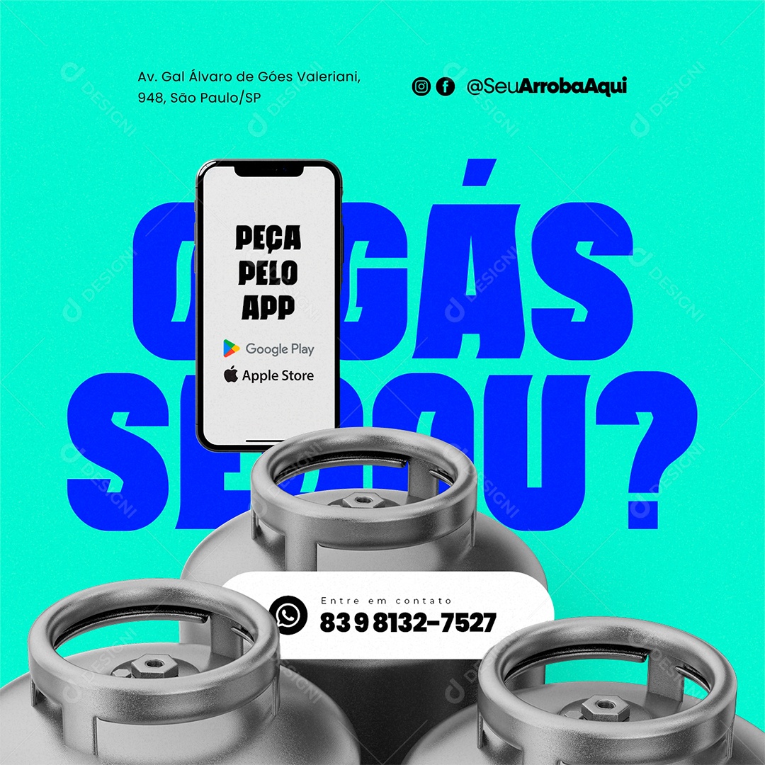 Distribuidora de Gás Gás de Cozinha Supermercado Peça pelo App Social Media PSD Editável