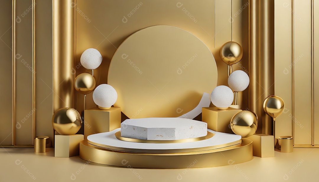 Pódio de exposição de produtos com sombra de folhas naturais no fundo da parede