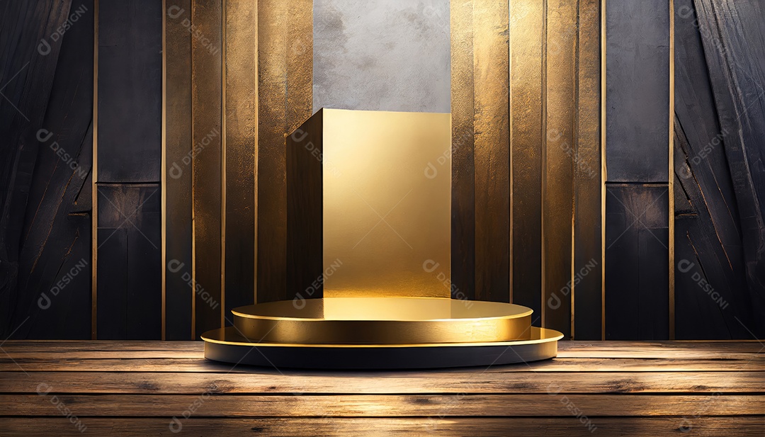 Pódio de exposição de produtos com sombra de folhas naturais no fundo da parede