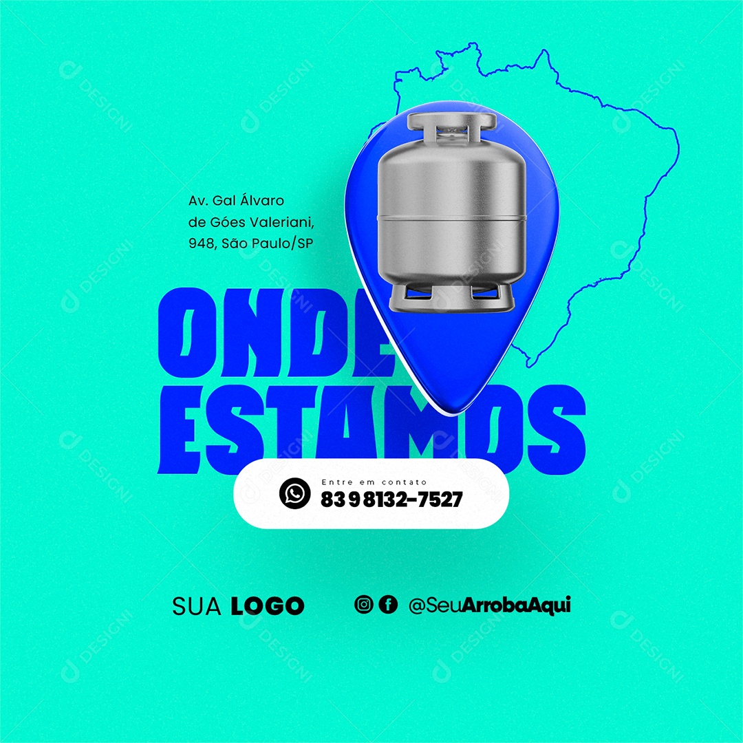 Distribuidora de Gás Gás de Cozinha Supermercado Onde Estamos Social Media PSD Editável