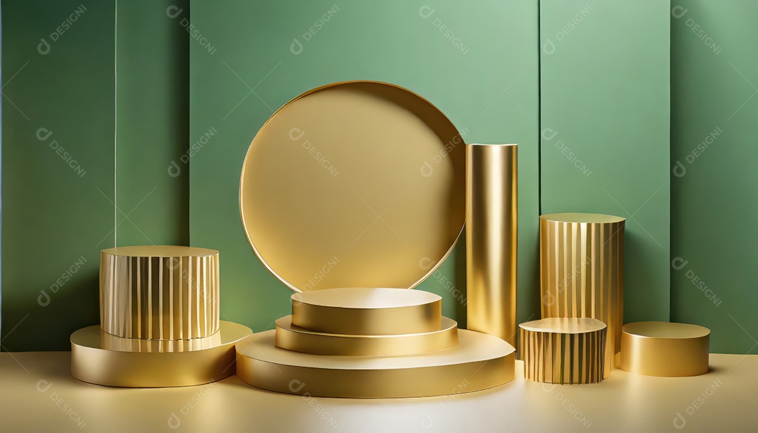 Pódio de exposição de produtos com sombra de folhas naturais no fundo da parede