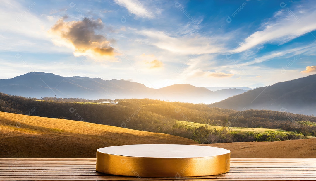 Pódio de exposição de produtos com sombra de folhas naturais no fundo da parede