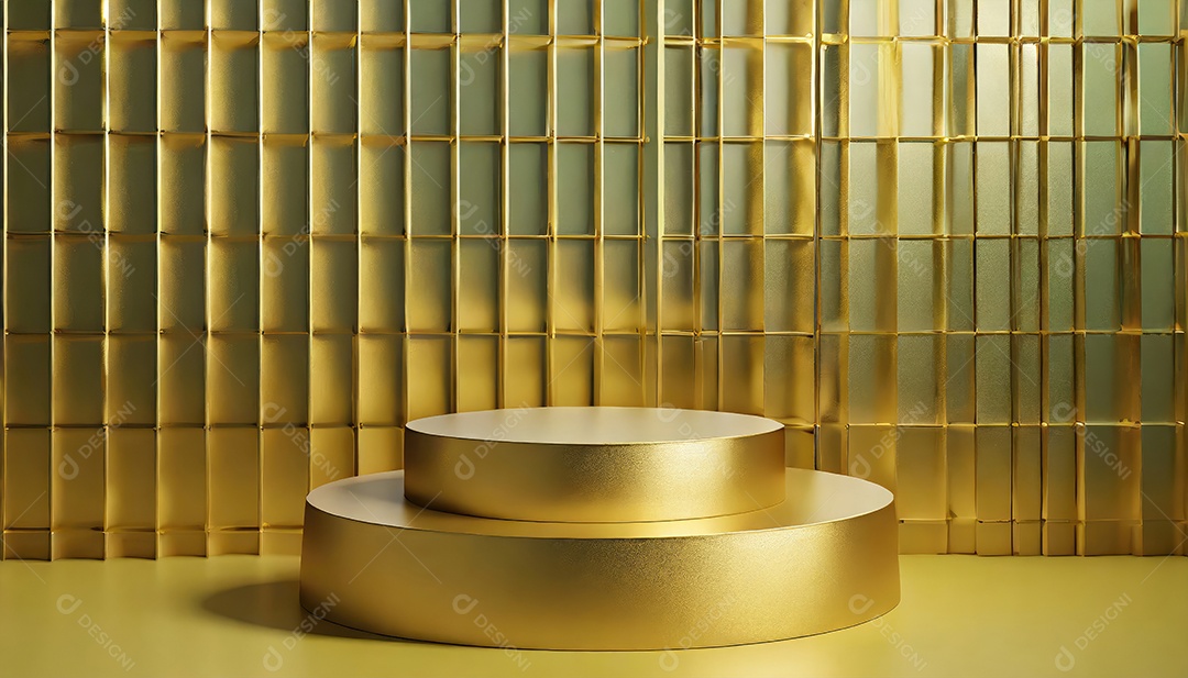 Pódio de exposição de produtos com sombra de folhas naturais no fundo da parede