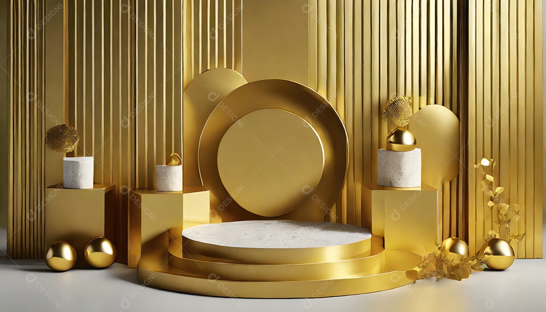 Pódio de exposição de produtos com sombra de folhas naturais no fundo da parede