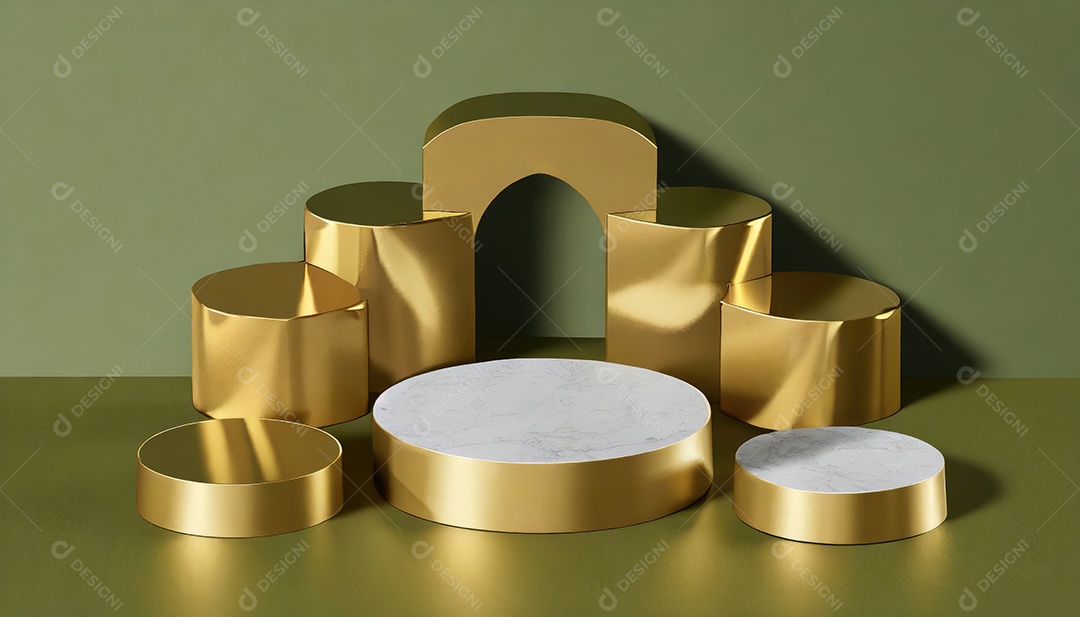 Pódio de exposição de produtos com sombra de folhas naturais no fundo da parede