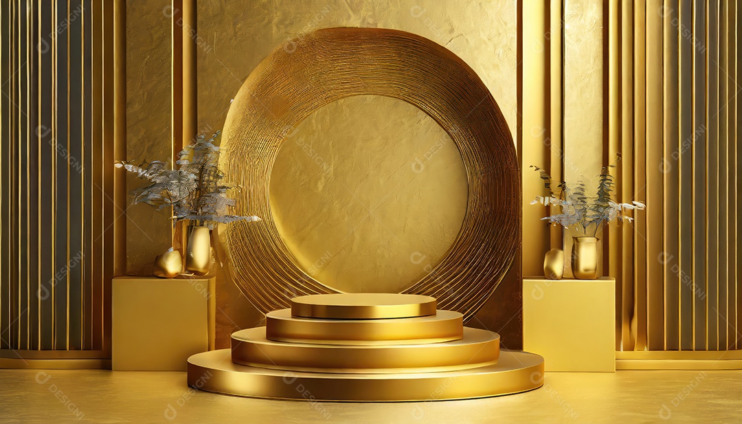 Pódio de exposição de produtos com sombra de folhas naturais no fundo da parede