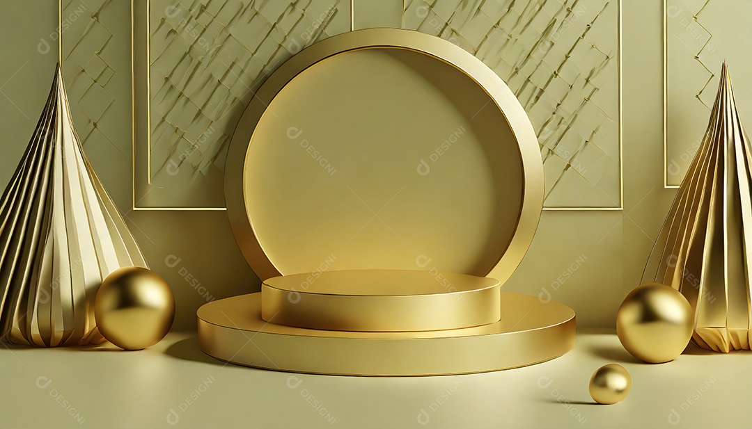 Pódio de exposição de produtos com sombra de folhas naturais no fundo da parede