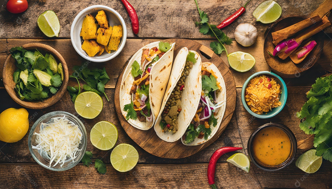 Taco com uma variedade de ingredientes.