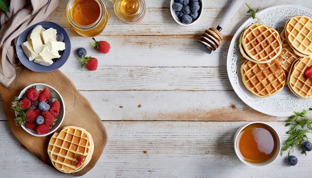 Waffles feitos com purê de abóbora, ovos e farinha, com adição de canela, cravo.