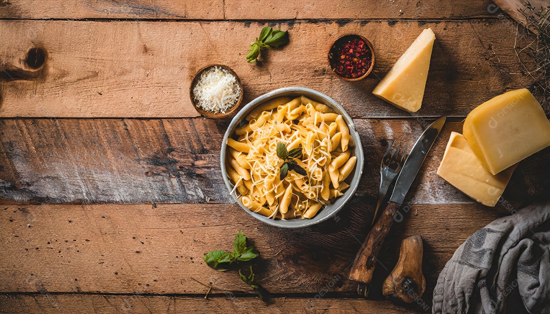 Macarrão com Queijo, Massa combinada com molho cremoso de queijo.
