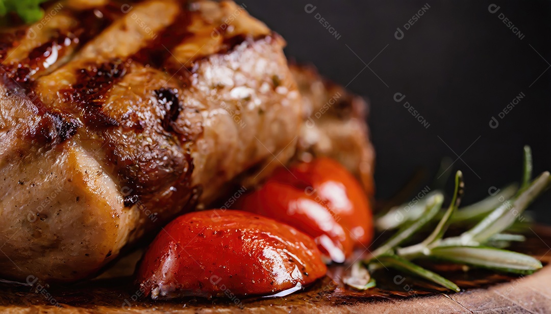 Costelas de churrasco na tábua sobre madeira.