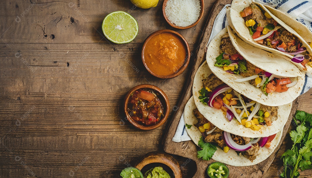 Taco com uma variedade de ingredientes.