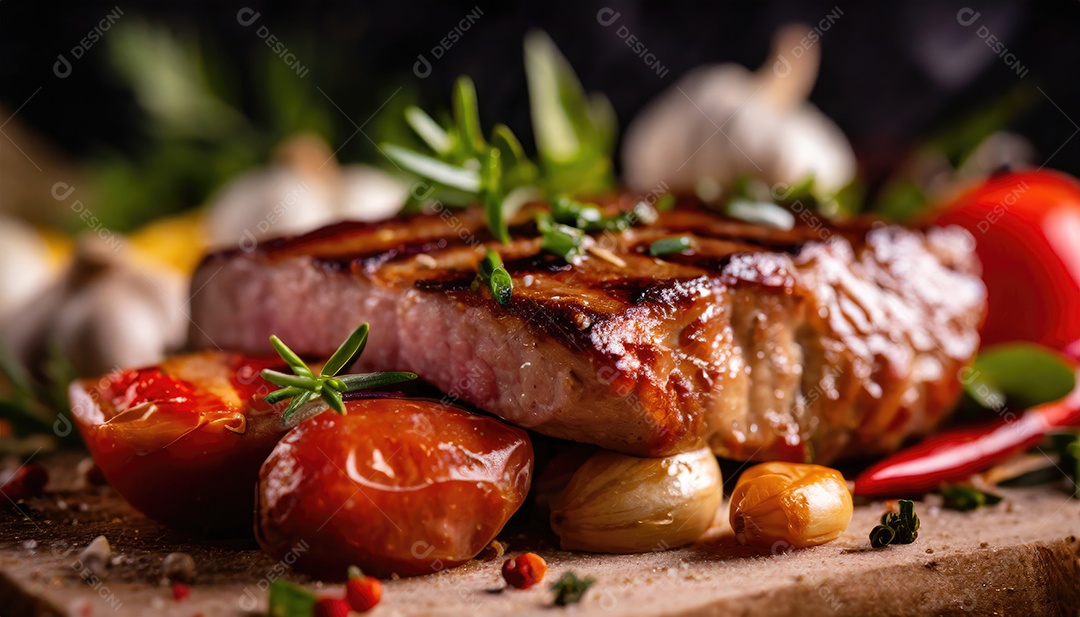 Costelas de churrasco na tábua sobre madeira