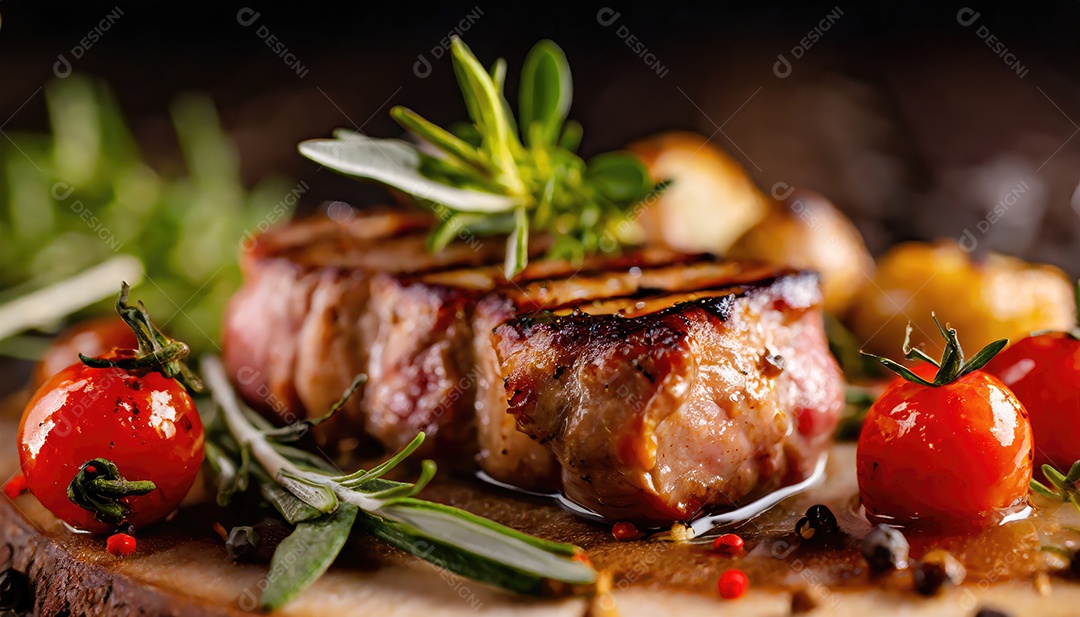 Costelas de churrasco na tábua sobre madeira.