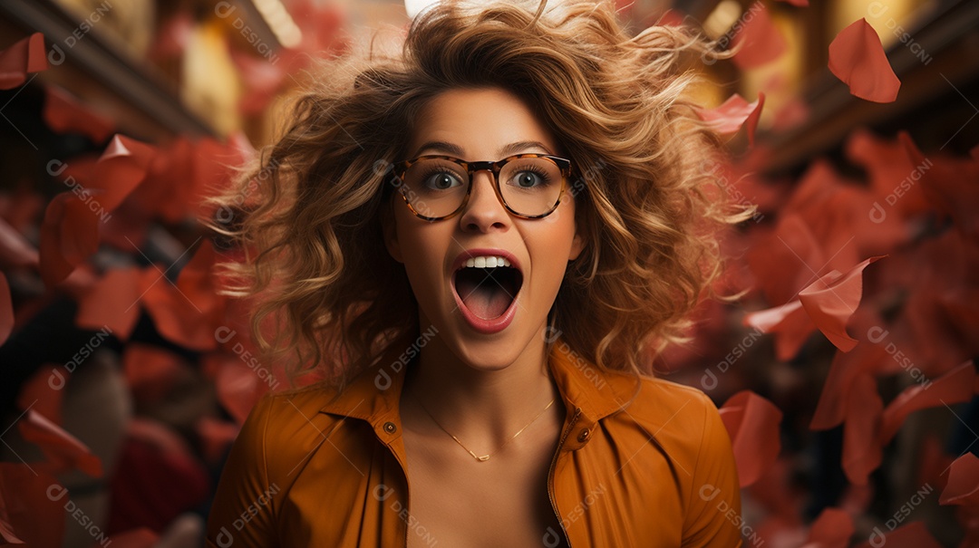 Linda mulher com cara de surpresa