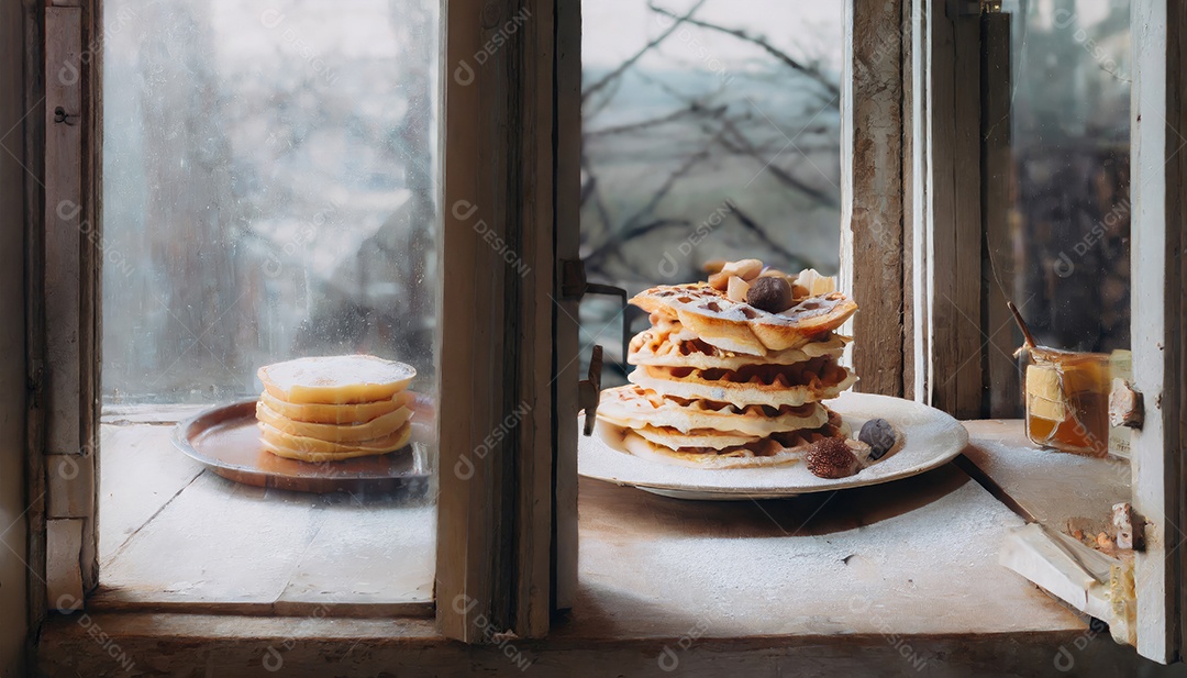 Deliciosas panquecas sobre um prato branco.