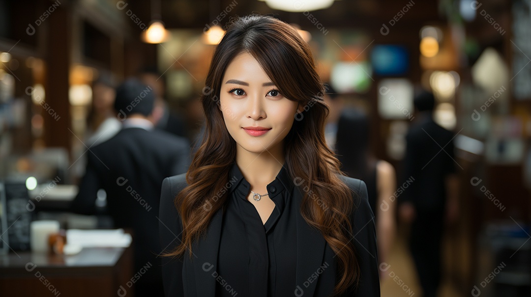 Uma linda empresária asiática de sucesso sob um escritório