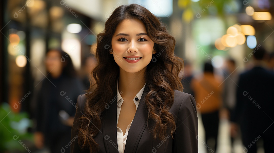 Uma linda empresária asiática de sucesso sob um escritório