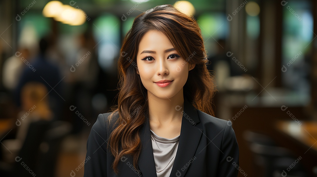 Uma linda empresária asiática de sucesso sob um escritório