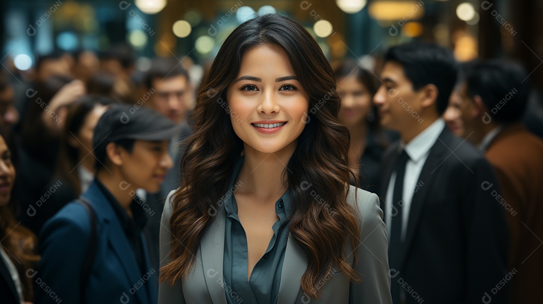 Uma linda empresária asiática de sucesso sob um escritório