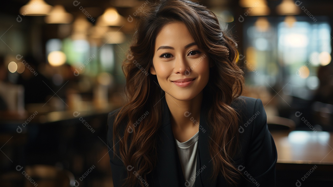 Uma linda empresária asiática de sucesso sob um escritório