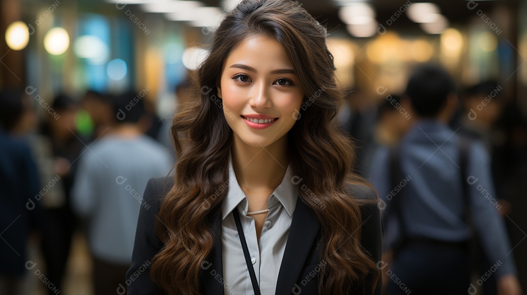 Uma linda empresária asiática de sucesso sob um escritório